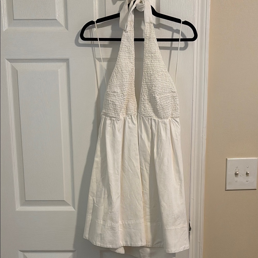 BDG White Halter Smocked Bust Mini Dress